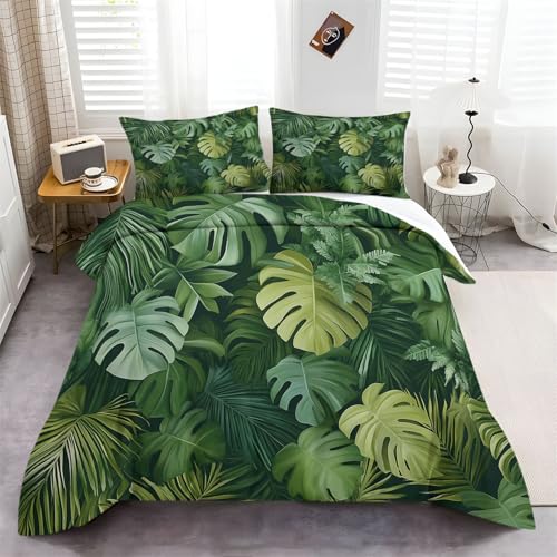 Bettbezug mit Kissenbezug Bettwäsche-Set mit Tropische Monstera Pflanzen Print Grün, 135 x 200 cm weich und bügelfrei, Bettwäsche Set Mikrofaser mit Reißverschluss Bettbezug mit Kissenbezug Bettwäsche-Set mit Tropische Monstera Pflanzen Print Grün, 135 x 200 cm weich und bügelfrei, Bettwäsche Set Mikrofaser mit Reißverschluss von Generic