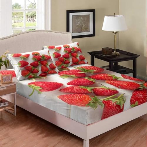 Bettlaken Erdbeere, Spannbettlaken 140x200cm Erdbeere für Boxspringbett Weiche Mikrofaser Spannbetttuch 3D Bed Sheet mit 2 Kissenbezug für Kinder Erwachsene CL3910 Bettlaken Erdbeere, Spannbettlaken 140x200cm Erdbeere für Boxspringbett Weiche Mikrofaser Spannbetttuch 3D Bed Sheet mit 2 Kissenbezug für Kinder Erwachsene CL3910 von Generic