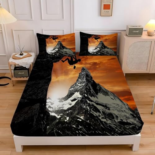 Bettlaken Felsklettern, Spannbettlaken 180x200cm Schnee für Boxspringbett Weiche Mikrofaser Spannbetttuch 3D Bed Sheet mit 2 Kissenbezug für Kinder Erwachsene 182-LK Bettlaken Felsklettern, Spannbettlaken 180x200cm Schnee für Boxspringbett Weiche Mikrofaser Spannbetttuch 3D Bed Sheet mit 2 Kissenbezug für Kinder Erwachsene 182-LK von Generic