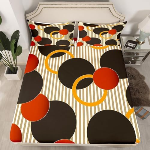 Bettlaken Geometrische Muster, Spannbettlaken 120x200cm Streifen für Boxspringbett Weiche Mikrofaser Spannbetttuch 3D Bed Sheet mit 2 Kissenbezug für Kinder Erwachsene CL5036 von Generic
