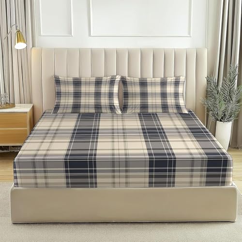 Bettlaken Grau Kariert, Spannbettlaken 100x200cm Geometrie für Boxspringbett Weiche Mikrofaser Spannbetttuch 3D Bed Sheet mit 2 Kissenbezug für Kinder Erwachsene CL5007 Bettlaken Grau Kariert, Spannbettlaken 100x200cm Geometrie für Boxspringbett Weiche Mikrofaser Spannbetttuch 3D Bed Sheet mit 2 Kissenbezug für Kinder Erwachsene CL5007 von Generic