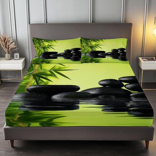 Bettlaken Hydrotherapie, Spannbettlaken 160x200cm Blackstone für Boxspringbett Weiche Mikrofaser Spannbetttuch 3D Bed Sheet mit 2 Kissenbezug für Kinder Erwachsene 762-LK von Generic