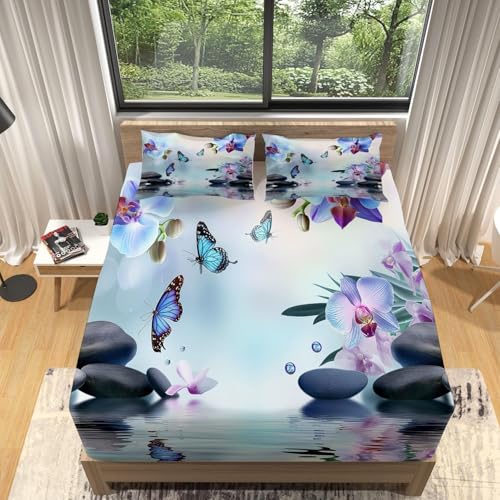 Bettlaken Hydrotherapie, Spannbettlaken 180x200cm Orchidee Schwarzer Stein für Boxspringbett Weiche Mikrofaser Spannbetttuch 3D Bed Sheet mit 2 Kissenbezug für Kinder Erwachsene 252-LK Bettlaken Hydrotherapie, Spannbettlaken 180x200cm Orchidee Schwarzer Stein für Boxspringbett Weiche Mikrofaser Spannbetttuch 3D Bed Sheet mit 2 Kissenbezug für Kinder Erwachsene 252-LK von Generic