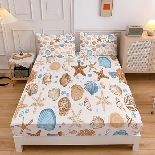 Bettlaken Seestern, Spannbettlaken 100x200cm Hülse für Boxspringbett Weiche Mikrofaser Spannbetttuch 3D Bed Sheet mit 2 Kissenbezug für Kinder Erwachsene CL4069 Bettlaken Seestern, Spannbettlaken 100x200cm Hülse für Boxspringbett Weiche Mikrofaser Spannbetttuch 3D Bed Sheet mit 2 Kissenbezug für Kinder Erwachsene CL4069 von Generic