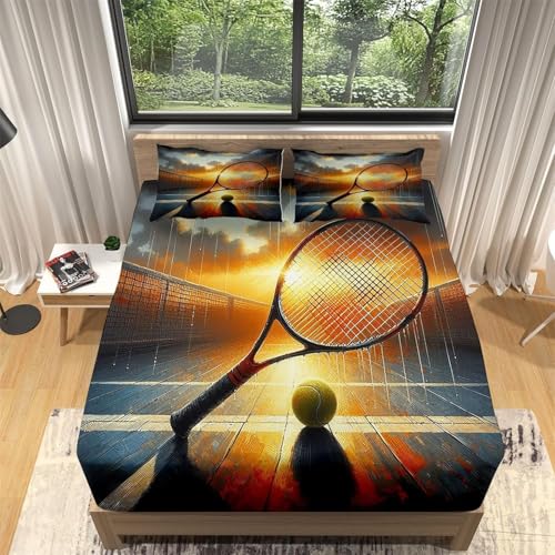 Bettlaken Tennis, Spannbettlaken 120x200cm Sport-Thema für Boxspringbett Weiche Mikrofaser Spannbetttuch 3D Bed Sheet mit 2 Kissenbezug für Kinder Erwachsene 284-LK Bettlaken Tennis, Spannbettlaken 120x200cm Sport-Thema für Boxspringbett Weiche Mikrofaser Spannbetttuch 3D Bed Sheet mit 2 Kissenbezug für Kinder Erwachsene 284-LK von Generic