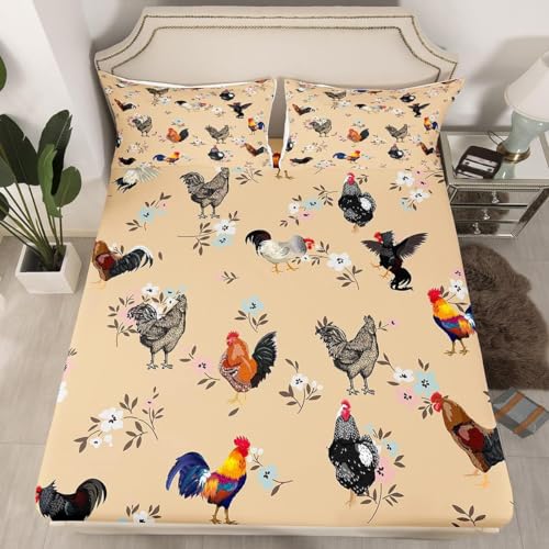 Bettlaken Tiere Auf Dem Bauernhof, Spannbettlaken 140x200cm Landhausstil für Boxspringbett Weiche Mikrofaser Spannbetttuch 3D Bed Sheet mit 2 Kissenbezug für Kinder Erwachsene CL5331 von Generic