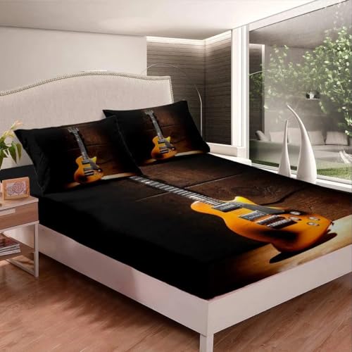 Bettlaken Vintage-Gitarre, Spannbettlaken 100x200cm Musikthema für Boxspringbett Weiche Mikrofaser Spannbetttuch 3D Bed Sheet mit 2 Kissenbezug für Kinder Erwachsene CL5420 Bettlaken Vintage-Gitarre, Spannbettlaken 100x200cm Musikthema für Boxspringbett Weiche Mikrofaser Spannbetttuch 3D Bed Sheet mit 2 Kissenbezug für Kinder Erwachsene CL5420 von Generic