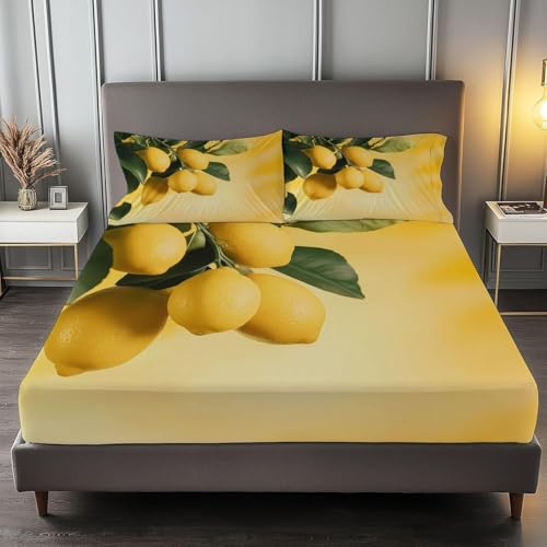 Bettlaken Zitrone, Spannbettlaken 100x200cm Zitrone für Boxspringbett Weiche Mikrofaser Spannbetttuch 3D Bed Sheet mit 2 Kissenbezug für Kinder Erwachsene CL5399 Bettlaken Zitrone, Spannbettlaken 100x200cm Zitrone für Boxspringbett Weiche Mikrofaser Spannbetttuch 3D Bed Sheet mit 2 Kissenbezug für Kinder Erwachsene CL5399 von Generic
