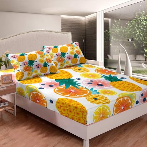 Bettlaken Zitrone, Spannbettlaken 120x200cm Ananas für Boxspringbett Weiche Mikrofaser Spannbetttuch 3D Bed Sheet mit 2 Kissenbezug für Kinder Erwachsene CL4455 Bettlaken Zitrone, Spannbettlaken 120x200cm Ananas für Boxspringbett Weiche Mikrofaser Spannbetttuch 3D Bed Sheet mit 2 Kissenbezug für Kinder Erwachsene CL4455 von Generic