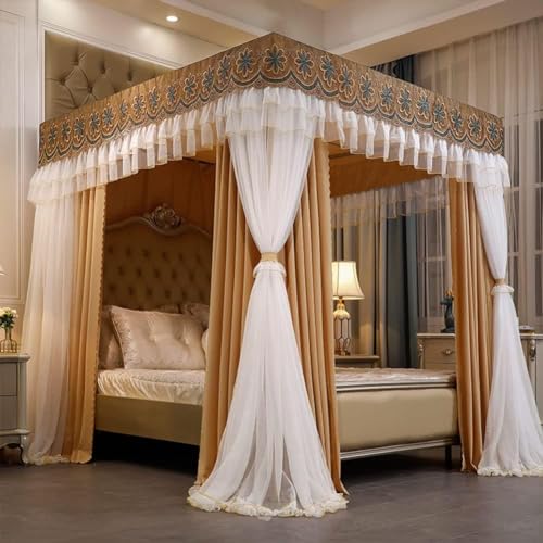 Bettvorhang Himmelbett Himmelbett Netz Doppelschicht Prinzessin Baldachin Für Mädchen Mit Rahmen von Generic