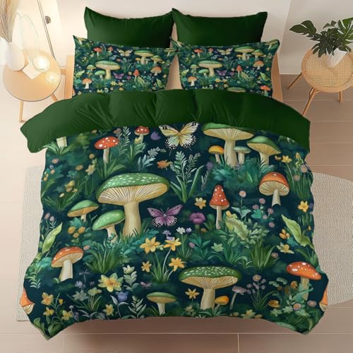 Bettwäsche 135 x 200 cm 2 teilig - Mikrofaser Bettbezug Cartoon-Wald Wildblumen und Pilze Kissenbezug 80x80 cm - atmungsaktiver Stoff mit Reißverschluss Bettwäsche-Sets Waldgrün Bettwäsche 135 x 200 cm 2 teilig - Mikrofaser Bettbezug Cartoon-Wald Wildblumen und Pilze Kissenbezug 80x80 cm - atmungsaktiver Stoff mit Reißverschluss Bettwäsche-Sets Waldgrün von Generic