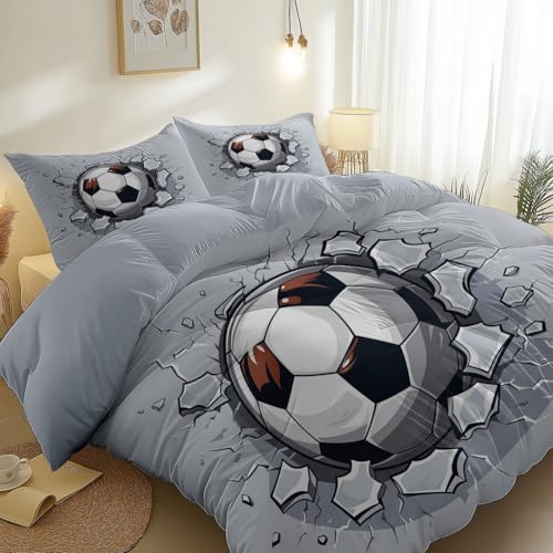 Bettwäsche 135 x 200 cm 3D Bettbezug Set, Weich Zeichentrickfilm Fußball Bettwäsche Set Doppelseitiger Microfaser Bettbezug und Kissenbezug 80x80cm, Grau Bettwäsche 135 x 200 cm 3D Bettbezug Set, Weich Zeichentrickfilm Fußball Bettwäsche Set Doppelseitiger Microfaser Bettbezug und Kissenbezug 80x80cm, Grau von Generic
