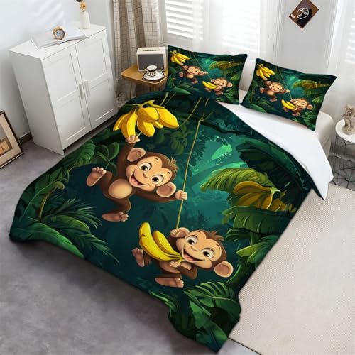 Bettwäsche 135 x 200 cm 3D Bettbezug Set Weich Flauschig Dschungel-Cartoon-AFFE Kuschel Bettwäsche Set Weich Microfaser Bettbezug und Kissenbezug 80x80cm Grün Bettwäsche 135 x 200 cm 3D Bettbezug Set Weich Flauschig Dschungel-Cartoon-AFFE Kuschel Bettwäsche Set Weich Microfaser Bettbezug und Kissenbezug 80x80cm Grün von Generic