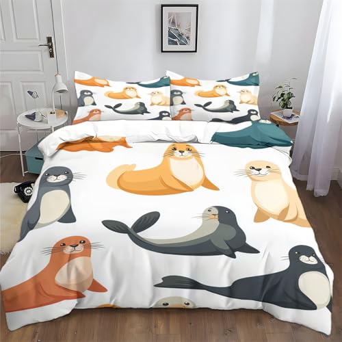 Bettwäsche 135 x 200 cm 3D Bettbezug Set Weich Flauschig Robben- und Seelöwenmuster Kuschel Bettwäsche Set Weich Microfaser Bettbezug und Kissenbezug 80x80cm Orange Farbe Bettwäsche 135 x 200 cm 3D Bettbezug Set Weich Flauschig Robben- und Seelöwenmuster Kuschel Bettwäsche Set Weich Microfaser Bettbezug und Kissenbezug 80x80cm Orange Farbe von Generic