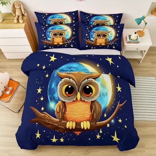 Bettwäsche 135 x 200 cm Farbe mit Cartoon: Niedlich Sterne Eule Drucken Bettbezug Set, weich und kuschelig für Herbst und Winter geeignet, Mädchen Mikrofaser Wende Bettwäsche-Sets von Generic