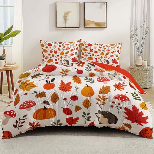 Bettwäsche 135 x 200 cm Herbst Pflanzenfrüchte Bettbezug für Teenager Erwachsene Weiche Mikrofaser mit Reißverschluss Rot Bettbezug Set mit 2 Kissenbezug von Generic