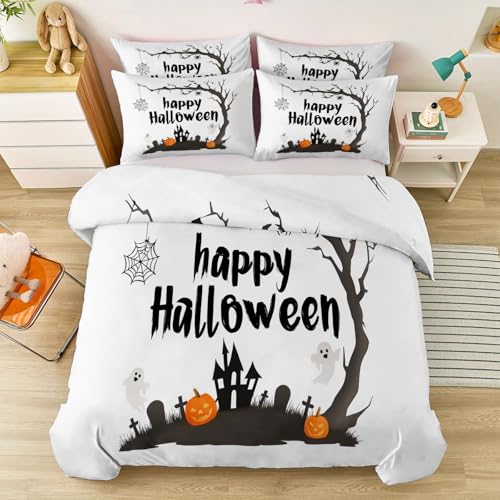 Bettwäsche 135 x 200 cm Mit 2 Kissenbezügen, Einfach Cartoon Halloween Geist Kürbis Thema Bettwäsche Geeignet für Jungen und Mädchen Weich und bequem gebürstete Mikrofaser Pflegeleichter Creme Bettwäsche 135 x 200 cm Mit 2 Kissenbezügen, Einfach Cartoon Halloween Geist Kürbis Thema Bettwäsche Geeignet für Jungen und Mädchen Weich und bequem gebürstete Mikrofaser Pflegeleichter Creme von Generic