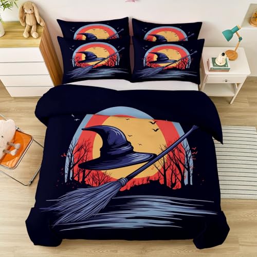 Bettwäsche 135 x 200 cm Mit 2 Kissenbezügen, Halloween Mond Wald Hexenhut Thema Bettwäsche Geeignet für Jungen und Mädchen Weich und bequem gebürstete Mikrofaser Pflegeleichter Farbe Bettwäsche 135 x 200 cm Mit 2 Kissenbezügen, Halloween Mond Wald Hexenhut Thema Bettwäsche Geeignet für Jungen und Mädchen Weich und bequem gebürstete Mikrofaser Pflegeleichter Farbe von Generic