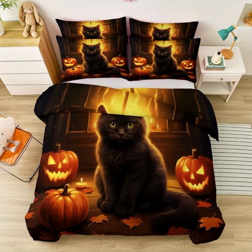 Bettwäsche 135 x 200 cm Mit 2 Kissenbezügen, Halloween Süß Schwarze Katze Kürbisse Thema Bettwäsche Geeignet für Jungen und Mädchen Weich und bequem gebürstete Mikrofaser Pflegeleichter Orange Farbe Bettwäsche 135 x 200 cm Mit 2 Kissenbezügen, Halloween Süß Schwarze Katze Kürbisse Thema Bettwäsche Geeignet für Jungen und Mädchen Weich und bequem gebürstete Mikrofaser Pflegeleichter Orange Farbe von Generic