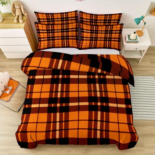 Bettwäsche 135 x 200 cm Mit 2 Kissenbezügen, Retro Klassisch Stylisch Geometrisch Streifen Thema Bettwäsche Geeignet für Jungen Mädchen Weich bequem gebürstete Mikrofaser Pflegeleichter Orange Farbe von Generic