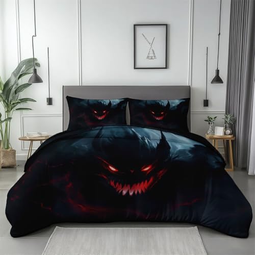 Bettwäsche 135 x 200 cm Niedlicher Cartoon-Teufel Bettbezug Set Weiche Microfaser Wendebettwäsche Mädchen Bettbezug mit Reißverschluss + 2 Kissenbezug 80x80 cm, Schwarz von Generic