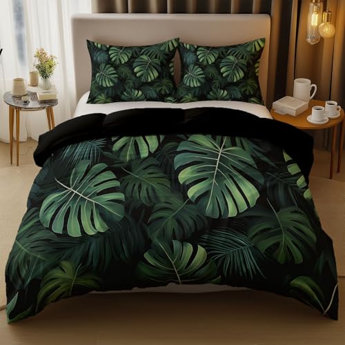 Bettwäsche 135 x 200 cm Print Bettbezug 3 Teilig Set mit 2 Kissenbezug 80x80 cm, Pflanzen Tropische Blätter Muster Weiche Schwarz Bettbezug en Mikrofaser Bettwäsche 135 x 200 cm Print Bettbezug 3 Teilig Set mit 2 Kissenbezug 80x80 cm, Pflanzen Tropische Blätter Muster Weiche Schwarz Bettbezug en Mikrofaser von Generic