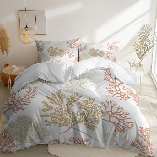 Bettwäsche 135 x 200 cm Set mit Kissenbezug 80x80 cm, Einfach Linien Koralle Muster Bettbezug 2 Teilig, Creme Weiche Microfaser Wende Bettwäsche Set mit Reißverschluss Bettwäsche 135 x 200 cm Set mit Kissenbezug 80x80 cm, Einfach Linien Koralle Muster Bettbezug 2 Teilig, Creme Weiche Microfaser Wende Bettwäsche Set mit Reißverschluss von Generic