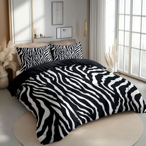 Bettwäsche 135 x 200 cm Tier Zebra Textur Bettwäsche-Sets mit Reißverschluss Schwarz Reversible Bettbezug Weich Mikrofaser Bettbezug Set mit Kissenbezug Für Kinder Erwachsener von Generic