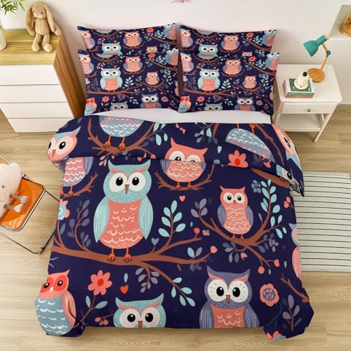 Bettwäsche 135 x 200 cm für Jungen und Mädchen, Cartoon Blumen Tier Eule Muster Kinderbettwäsche mit Reißverschluss - Weiche Angenehme Mikrofaser Farbe Bettdecken Bezug von Generic
