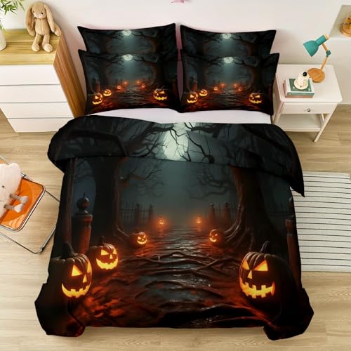 Bettwäsche 135 x 200 cm für Jungen und Mädchen, Geheimnisvoll Wald Kürbis Friedhof Muster Kinderbettwäsche mit Reißverschluss - Weiche Angenehme Mikrofaser Schwarz Bettdecken Bezug Bettwäsche 135 x 200 cm für Jungen und Mädchen, Geheimnisvoll Wald Kürbis Friedhof Muster Kinderbettwäsche mit Reißverschluss - Weiche Angenehme Mikrofaser Schwarz Bettdecken Bezug von Generic