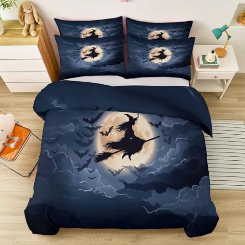 Bettwäsche 135 x 200 cm für Jungen und Mädchen, Halloween Hexe Mond Fledermäuse Muster Kinderbettwäsche mit Reißverschluss - Weiche Angenehme Mikrofaser Grau Bettdecken Bezug Bettwäsche 135 x 200 cm für Jungen und Mädchen, Halloween Hexe Mond Fledermäuse Muster Kinderbettwäsche mit Reißverschluss - Weiche Angenehme Mikrofaser Grau Bettdecken Bezug von Generic