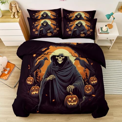 Bettwäsche 135 x 200 cm für Jungen und Mädchen, Horror Totenkopf Kürbislaterne Krähe Muster Kinderbettwäsche mit Reißverschluss - Weiche Angenehme Mikrofaser Schwarz Bettdecken Bezug Bettwäsche 135 x 200 cm für Jungen und Mädchen, Horror Totenkopf Kürbislaterne Krähe Muster Kinderbettwäsche mit Reißverschluss - Weiche Angenehme Mikrofaser Schwarz Bettdecken Bezug von Generic