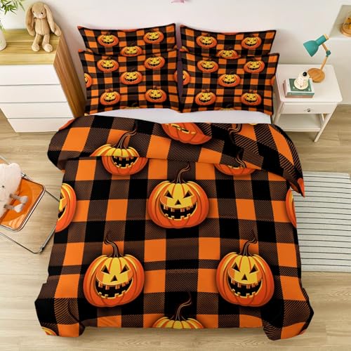 Bettwäsche 135 x 200 cm für Jungen und Mädchen, Mysteriös Halloween Farbblöcke Kürbis Muster Kinderbettwäsche mit Reißverschluss - Weiche Angenehme Mikrofaser Orange Farbe Bettdecken Bezug Bettwäsche 135 x 200 cm für Jungen und Mädchen, Mysteriös Halloween Farbblöcke Kürbis Muster Kinderbettwäsche mit Reißverschluss - Weiche Angenehme Mikrofaser Orange Farbe Bettdecken Bezug von Generic