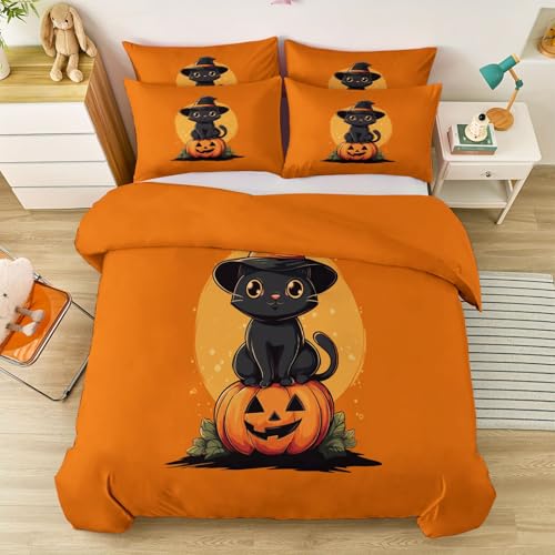 Bettwäsche 135 x 200 cm mit Reißverschluss und Kissenbezug, Schlicht Süß Kürbis Tier Katze Thema Doppelseitig bedruckter Bettbezug für Jungen und Mädchen - Weich und bequem Bettbezug Orange Farbe Bettwäsche 135 x 200 cm mit Reißverschluss und Kissenbezug, Schlicht Süß Kürbis Tier Katze Thema Doppelseitig bedruckter Bettbezug für Jungen und Mädchen - Weich und bequem Bettbezug Orange Farbe von Generic