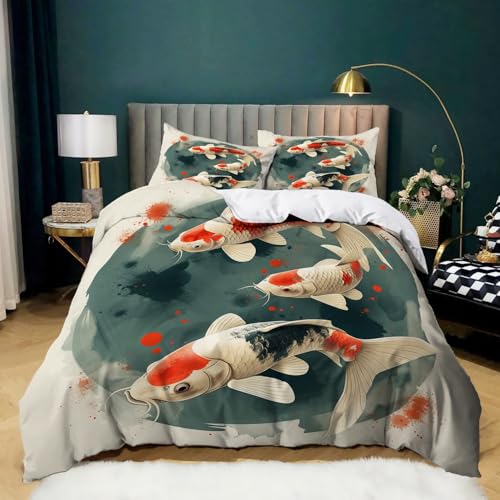 Bettwäsche Aquarell Koi Karpfen, Mikrofaser Polyesterfaser Bettbezüge 135 x 200 cm mit Reißverschluss - Schlafzimmer Dekor für Kinder Jungen Mädchen Erwachsene von Generic