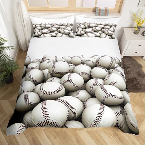 Bettwäsche 135x200 Baseball Kuschelig Weiche Mikrofaser Bettwäsche-Sets Sportmotiv Bettbezug 135 x 200 3D Effekt Bettbezüge mit Reißverschluss und 2 Kissenbezüge 80x80 cm D-716 von Generic