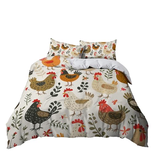 ZGZKYYLM Bettwäscheset Cartoon-Tiere GeflüGel Huhn 3-teilig, Mikrofaser, 135 x 200 cm, 2x80x80 cm, Reißverschluss, 3 Stück ZGZKYYLM Bettwäscheset Cartoon-Tiere GeflüGel Huhn 3-teilig, Mikrofaser, 135 x 200 cm, 2x80x80 cm, Reißverschluss, 3 Stück von Generic