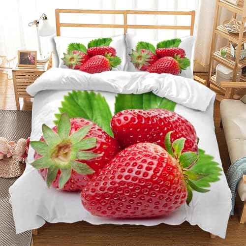 Bettwäsche 135x200 Erdbeermuster Bettbezug 135 x 200 Tropische Früchte Bettwäsche-Sets mit Reißverschluss 3D Weiche Mikrofaser Kinderbettwäsche mit 2 Kissenbezüge 80x80 cm A-359 Bettwäsche 135x200 Erdbeermuster Bettbezug 135 x 200 Tropische Früchte Bettwäsche-Sets mit Reißverschluss 3D Weiche Mikrofaser Kinderbettwäsche mit 2 Kissenbezüge 80x80 cm A-359 von Generic