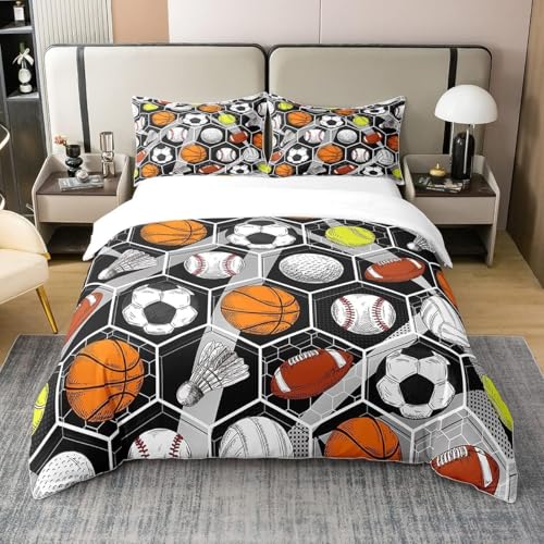 Bettwäsche 135x200 Fußball und Basketball Kuschelig Weiche Mikrofaser Bettwäsche-Sets Ballsport Bettbezug 135 x 200 3D Effekt Bettbezüge mit Reißverschluss und 2 Kissenbezüge 80x80 cm D-625 Bettwäsche 135x200 Fußball und Basketball Kuschelig Weiche Mikrofaser Bettwäsche-Sets Ballsport Bettbezug 135 x 200 3D Effekt Bettbezüge mit Reißverschluss und 2 Kissenbezüge 80x80 cm D-625 von Generic