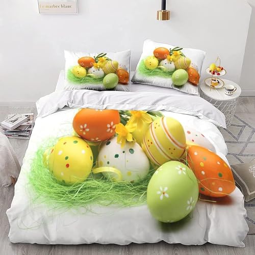 Bettwäsche 135x200 Ostern 3D Bettwäsche-Sets Ostereier 3 Teilig Weich Mikrofaser Bettbezug Set mit Reißverschluss + 2 Kissenbezüge 80x80 cm 829-F von Generic