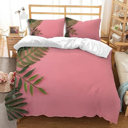 Bettwäsche 135x200 Rosa Kuschelig Weiche Mikrofaser Bettwäsche-Sets Blattmuster Bettbezug 135 x 200 3D Effekt Bettbezüge mit Reißverschluss und 2 Kissenbezüge 80x80 cm D-702 von Generic
