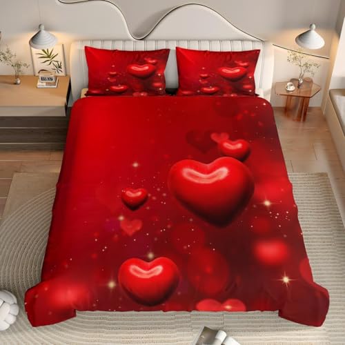 Bettwäsche 135x200 Rot Kuschelig Weiche Mikrofaser Bettwäsche-Sets Herz Bettbezug 135 x 200 3D Effekt Bettbezüge mit Reißverschluss und 2 Kissenbezüge 80x80 cm D-506 Bettwäsche 135x200 Rot Kuschelig Weiche Mikrofaser Bettwäsche-Sets Herz Bettbezug 135 x 200 3D Effekt Bettbezüge mit Reißverschluss und 2 Kissenbezüge 80x80 cm D-506 von Generic