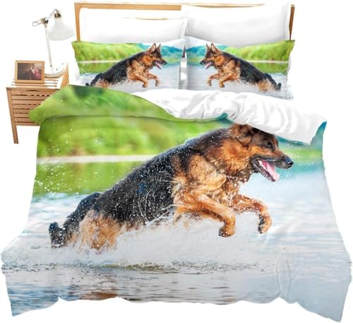 Bettwäsche 135x200 Schäferhund Kuschelig Weiche Mikrofaser Bettwäsche-Sets Tiermuster Bettbezug 135 x 200 3D Effekt Bettbezüge mit Reißverschluss und 2 Kissenbezüge 80x80 cm D-681 von Generic
