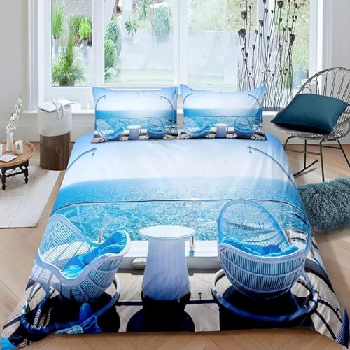 Bettwäsche 135x200 Sommermeer Bettwäsche-Sets Atmungsaktive Angenehme Bügelfrei Microfaser 3D Bettbezug Blau mit Reißverschluss und 2 Kissenbezüge b.543 von Generic