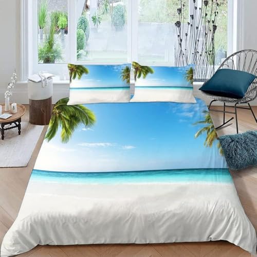 Bettwäsche 135x200 Tropische Palmen Kuschelig Weiche Mikrofaser Bettwäsche-Sets Strandszene Bettbezug 135 x 200 3D Effekt Bettbezüge mit Reißverschluss und 2 Kissenbezüge 80x80 cm D-1045 Bettwäsche 135x200 Tropische Palmen Kuschelig Weiche Mikrofaser Bettwäsche-Sets Strandszene Bettbezug 135 x 200 3D Effekt Bettbezüge mit Reißverschluss und 2 Kissenbezüge 80x80 cm D-1045 von Generic