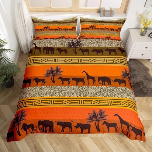 Bettwäsche 135x200 cm Afrikanische Landschaft 3 Teilig Bettbezug 135 x 200 Tribal-Muster Bettwäsche-Sets 3D Weiche Mikrofaser Bettbezug Set mit Reißverschluss + 2 Kissenbezüge d-470 von Generic