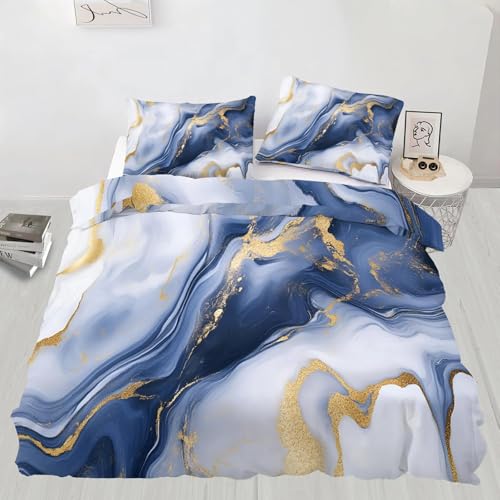 Bettwäsche 135x200 cm Blaue und Goldene Linien 3 Teilig Bettbezug 135 x 200 Jungen und Erwachsene Bettwäsche-Sets 3D Weiche Mikrofaser Bettbezug Set mit Reißverschluss + 2 Kissenbezüge d-512 von Generic
