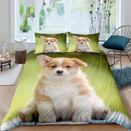 Bettwäsche 135x200 cm Hund 3 Teilig Bettbezug 135 x 200 Niedliche Haustiere Bettwäsche-Sets 3D Weiche Mikrofaser Bettbezug Set mit Reißverschluss + 2 Kissenbezüge d-428 von Generic