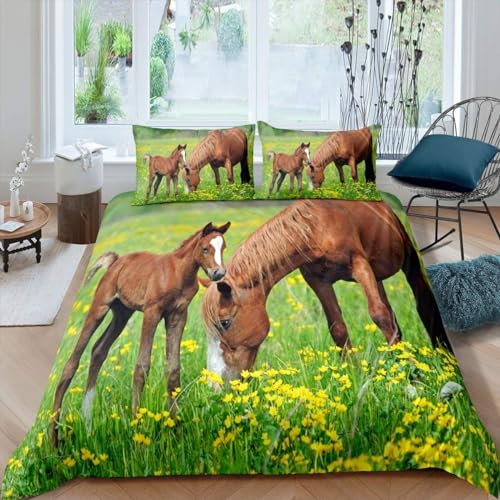 Bettwäsche 135x200 cm Pferd 3 Teilig Bettbezug 135 x 200 Graslandtiere Bettwäsche-Sets 3D Weiche Mikrofaser Bettbezug Set mit Reißverschluss + 2 Kissenbezüge d-446 Bettwäsche 135x200 cm Pferd 3 Teilig Bettbezug 135 x 200 Graslandtiere Bettwäsche-Sets 3D Weiche Mikrofaser Bettbezug Set mit Reißverschluss + 2 Kissenbezüge d-446 von Generic