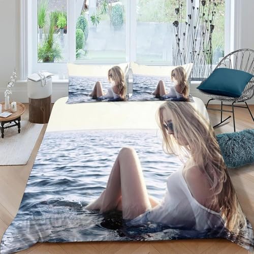 Bettwäsche 135x200 cm Sexy Frau 3 Teilig Bettbezug 135 x 200 Strand Bettwäsche-Sets 3D Weiche Mikrofaser Bettbezug Set mit Reißverschluss + 2 Kissenbezüge d-536 von Generic